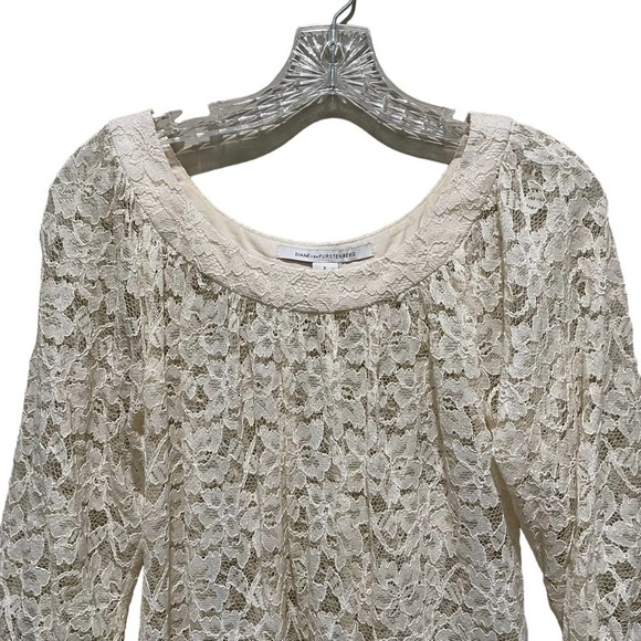 Diane von Furstenberg Elisabetta Lace Blouse Tunic Creamy White Size 2 - Picture 5 of 9